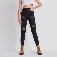 Рваные узкие джинсы Shein