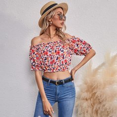 Оборка Цветочный Бохо Блузы Shein