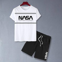 Мужская футболка с текстовым принтом и шорты на кулиске Shein