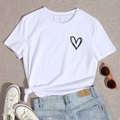 Сердечко Повседневный Футболки Shein