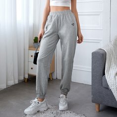 Спортивные брюки с принтом сердечка и эластичной талией Shein