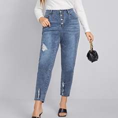 на пуговицах Одноцветный Джинсы размер плюс Shein