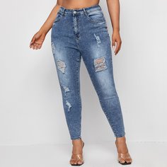 на пуговицах Одноцветный Джинсы размер плюс Shein