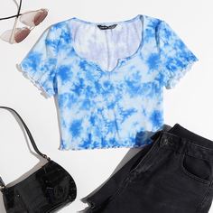 Волнистый край тай дай Повседневный Футболки Shein