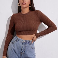 Кроп вязаная футболка в рубчик Shein
