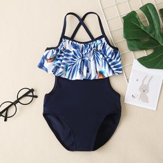 Слитный купальник с графическим принтом для девочек Shein