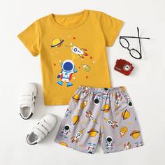 Футболка и шорты с мультипликационным принтом для мальчиков Shein