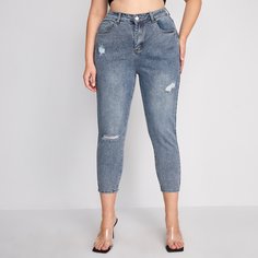 Рваные короткие джинсы размера плюс с высокой талией Shein