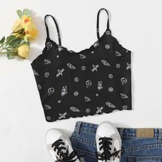 Топ на бретелях с мультипликационным принтом Shein