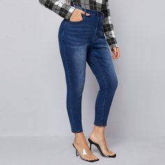 с карманами Одноцветный Повседневный Джинсы размер плюс Shein