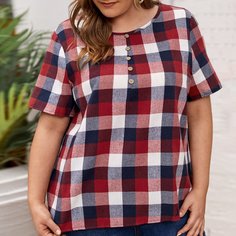 Блуза в клетку на пуговицах размера плюс Shein