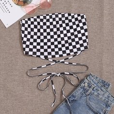 Кроп топ в клетку Shein