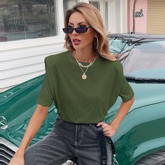 Однотонная футболка с плечиками Shein