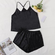 Атласная пижама на бретельках размера плюс Shein