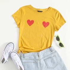 Сердечко Повседневный Футболки Shein