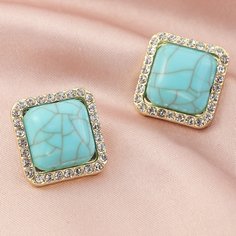 Серьги-гвоздики в форме бирюзы со стразами Shein