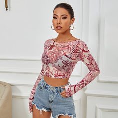Прозрачный графический принт Повседневный Женские топы Shein