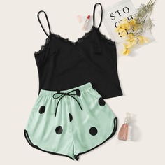 Атласная пижама размера плюс в горошек Shein