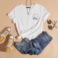 Футболка с вышивкой сердечка Shein