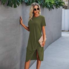 Однотонное платье-футболка с драпировкой Shein