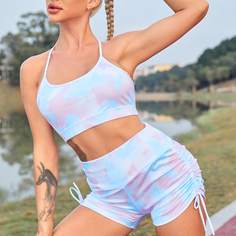 Спортивный бюстгальтер и спортивные байкерские шорты с принтом тай дай Shein