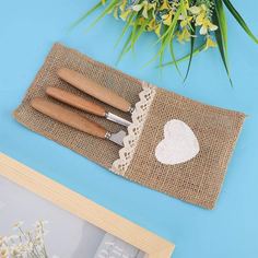 10шт мешочек для столовых приборов из мешковины с кружевом Shein