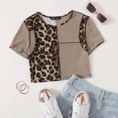 Короткая футболка с леопардовым принтом Shein