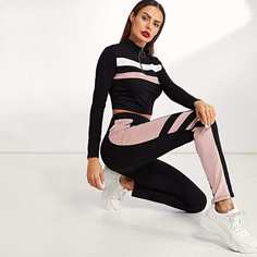 Модный Спортивный Костюм С Цветными Вставками На Молнии Shein