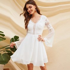 Кружевное платье с сетчатыми рукавами и открытой спинкой Shein