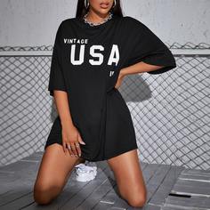 Футболка оверсайз с текстовым принтом Shein