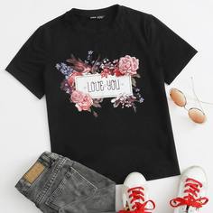 Топ с цветочной аппликацией и оригинальным принтом Shein