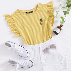 Топ в полоску с вышивкой Shein