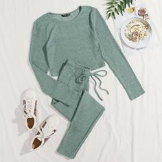 Вязаная короткая футболка и леггинсы с узлом Shein