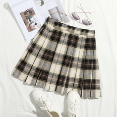 Плиссированная юбка в клетку с молнией сбоку Shein