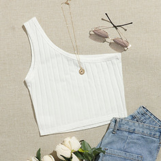 Вязаный короткий топ в рубчик на одно плечо Shein