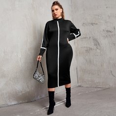 Платье размера плюс с воротником-стойкой и контрастной отделко Shein