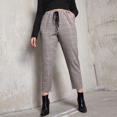 С батом перед Клетчатый Повседневный Брюки размер плюс Shein