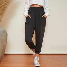 Брюки с эластичной талией и карманом Shein