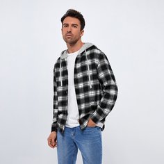 Мужская рубашка с капюшоном в клетку Shein