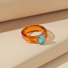 1шт кольцо из смолы со стразом Shein