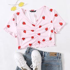 со сборками Фрукты и овощи Повседневный Футболки Shein