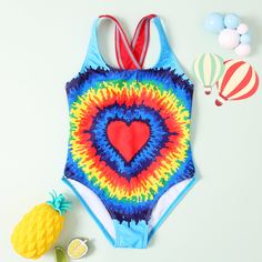 Слитный купальник с принтом тай дай для девочек Shein