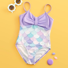 с бантом принт рыбьей чешуи милый Купальники для девочек Shein