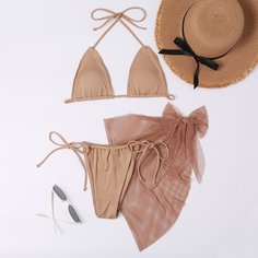 Пляжная юбка и бикини в рубчик Shein