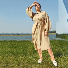 с поясом Одноцветный Повседневный Платья размер плюс Shein