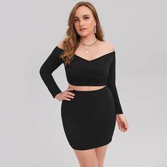Юбка и короткий топ с открытыми плечами размера плюс Shein