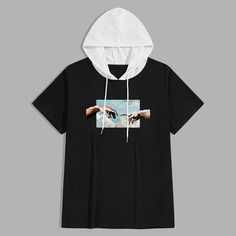 Мужская футболка с капюшоном и кулиской с узором в виде рук Shein