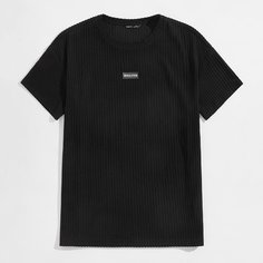 Мужская трикотажная футболка с аппликацией и буквами в рубчик Shein