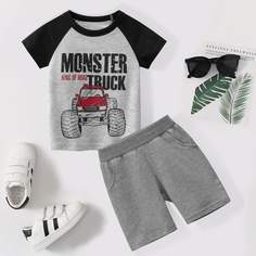 Шорты и футболка с текстовым принтом для мальчиков Shein