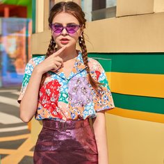 Пуговица Цветочный Бохо Блузы Shein